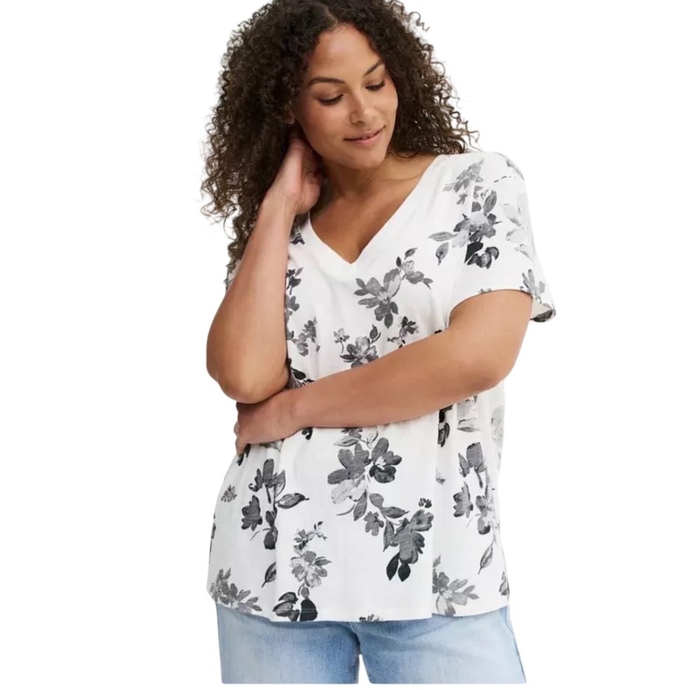 TORRID "Tea Floral" Heritage Slub V-Neck Relaxed Tee NWT Size 4X - Picture 3 of 13
